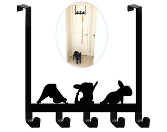 Französische Bulldogge Yoga Frenchie Schwarz Kleiderhaken Metall Beschichtet Badezimmer Kleidung Handtuch über dem Türhaken Kein Bohrloch erforderlich Türhänger