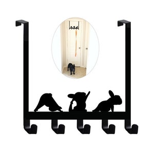 French Bulldog Yoga Frenchie Black Coat Hook Metal Coated Bathroom Clothes Towel Over The Door Hook No Drill Hole Needed Door Hanger image 1
