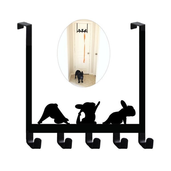 French Bulldog Yoga Frenchie Black Coat Hook Metal Coated Bathroom Clothes Towel Over The Door Hook No Drill Hole Needed Door Hanger