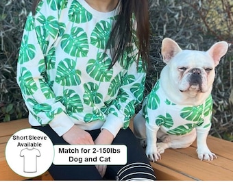 Variegated Monstera Matching Pet Owner Set for Cat Small Big Dog Parent Deliciosa Garden Vibes Twinning Sweatshirt Sweater