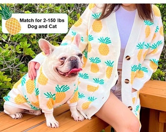 Matching Pet Owner Set Pets Cat Dog Parent Twinning Pineapple Ananas Cardigan Sweater for Small Medium Big Dog Cat