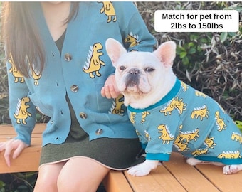 Matching Pet Owner Set Pets Cat Dog Parent Twinning Dinosaurs Cardigan Sweater for Small Medium Big Dog Cat
