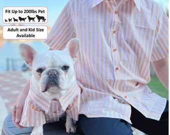 Dog Cat Pet and Owner Button Shirt Matching Set, 100% Cotton Striped, Father Son Mother Daughter Pet Family Vacation Matching Shirts