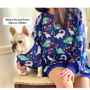 Pet and Owner Family Christmas Matching Sweater, Roar Christmas Dinosaurs, Tailor-Made Sweater Pants for Cat Dog Parent Toddler Kids