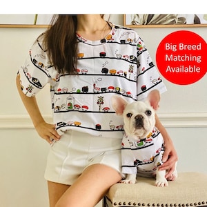 Matching Pet Owner Set Dog Cat Sushi Train Food Vibes Spring Twinning Tee Shirts Bandana Kerchief Neckwear Scarf