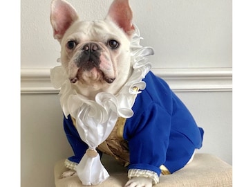 Prom Cocktail Tuxedo, Opera The Beast Costume and Ruffle, Vintage Beauty Wedding Blue Gold Blazer, Dog Cat Pet Halloween Prince Cosplay Suit