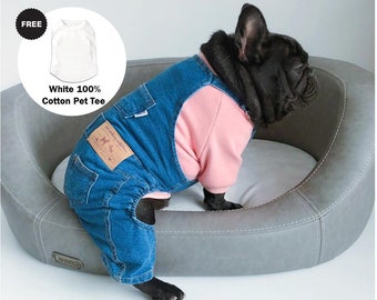 Dog Cat Denim Painter Bib Overall Dungarees Jean Classic Cowboy Overalls Vintage Costume Blue Jeans with Tee Shirt