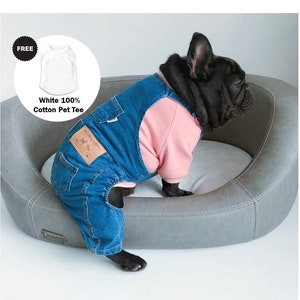 Dog Cat Denim Painter Bib Overall Dungarees Jean Classic Cowboy Overalls Vintage Costume Blue Jeans with Tee Shirt
