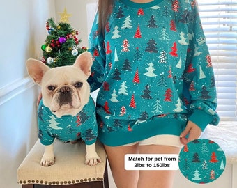 Christmas Matching Ugly Sweater Holiday Pine Trees Pet Owner Set for Cat Small Big Dog Parent Sweatshirt Family Twinning Outfit