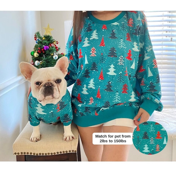 Christmas Matching Ugly Sweater Holiday Pine Trees Pet Owner Set for Cat Small Big Dog Parent Sweatshirt Family Twinning Outfit