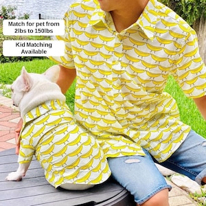 Ensemble assorti de propriétaire de chat de chien de compagnie, banane heureuse, idée de carte de famille Beach Vibes chemises à boutons de jumelage
