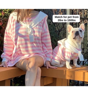 Matching Pet Owner Set Pets Cat Dog Parent Hoodies with Attached Hood Pink Striped Sweater Fits Small Medium Big Dog Twinning