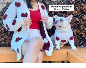 Matching Pet Owner Set Pets Cat Dog Parent Love Red Heart Shape Lover Valentine Soul Pet Family Match Twinning Sweater Cardigan