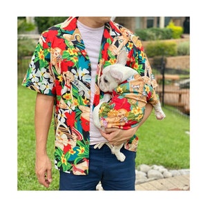 Passendes Haustierbesitzer Set Hund Katze Vintage Bikini Sexy Mädchen Damen am Strand Aloha Hawaiian Vibes Sommer Frühling Twinning Buttons Shirts