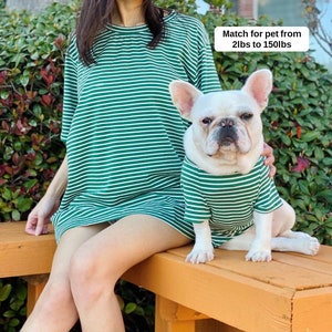 Matching Pet Owner Set Pets Cat Dog Parent Green White Striped Hipster Tshirt Family Match Twinning Tee Shirts