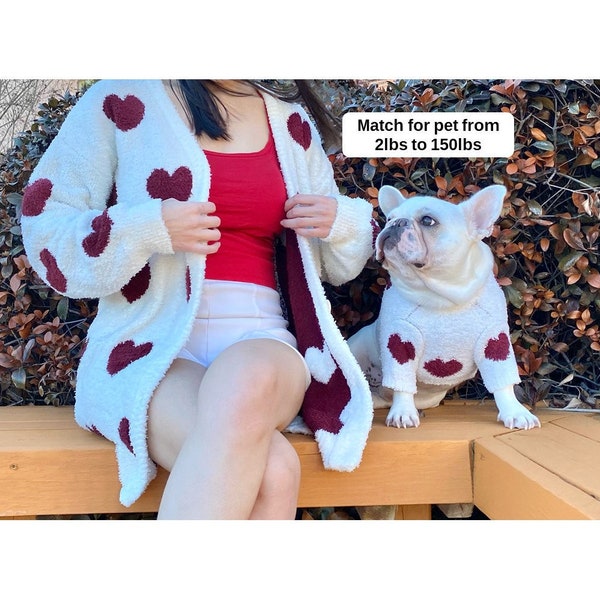 Matching Pet Owner Set Pets Cat Dog Parent Love Red Heart Shape Lover Valentine Soul Pet Family Match Twinning Sweater Cardigan