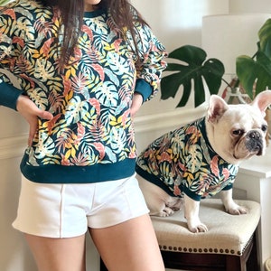 Passendes Haustierbesitzer Set für Haustiere Katze Kleiner Großer Hund Elternteil Monstera Deliciosa Schweizer Käsepflanze Garten Vibes Partnerschaft Sweatshirt Pullover Bild 9