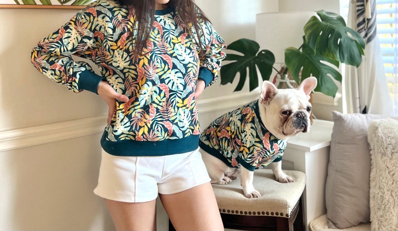 Passendes Haustierbesitzer Set für Haustiere Katze Kleiner Großer Hund Elternteil Monstera Deliciosa Schweizer Käsepflanze Garten Vibes Partnerschaft Sweatshirt Pullover Bild 9
