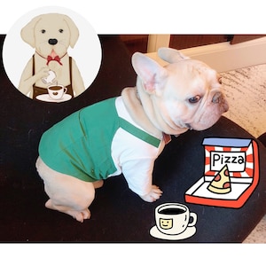 Dog Cat Pet Coffee Cup Cafe Latte Barista Uniform Costume Tee Top with Signature Green Apron image 1