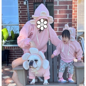 Dog Cat Pet and Owner Family Matching Set, Flower Costume Hoodie, 3D Blooming Petal Fun Spring Holidays Halloween Matching Sweater image 5