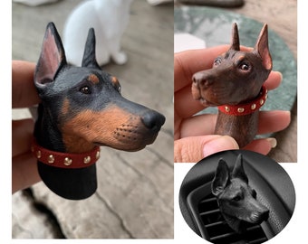 Doberman Pinscher Realistic 3D Sculpture Portrait, Car AC Vent Clip Aromatherapy Magnet Plaster, Hand Painted Memory Gift