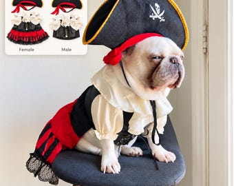 Caribbean Pirate Pet Costume with Corset and Ruffled Puffy Shirt Renaissance Dress for Dogs and Cats