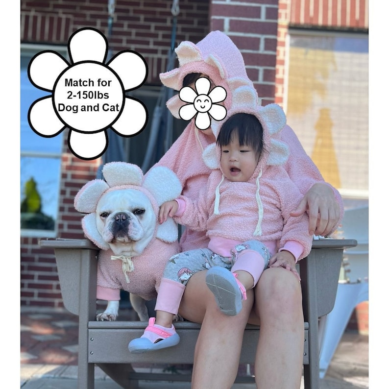 Dog Cat Pet and Owner Family Matching Set, Flower Costume Hoodie, 3D Blooming Petal Fun Spring Holidays Halloween Matching Sweater image 1