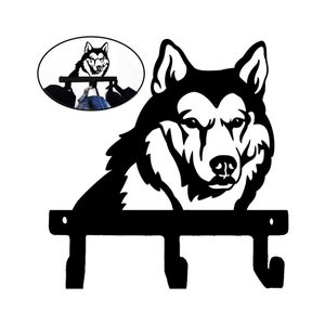 Siberian Husky Alaskan Malamute Wolf Silhouette Portrait Support mural Crochet en métal pour serviette Laisse Clés Manteau