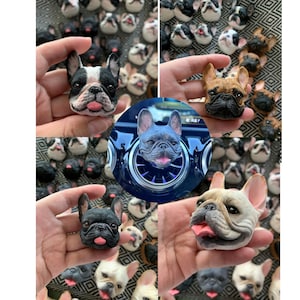 French Bulldog Frenchie Realistic 3D Sculpture Portrait, Car AC Vent Clip Aromatherapy Stone Plaster Diffuser,Pet Ornament Hand Painted Gift