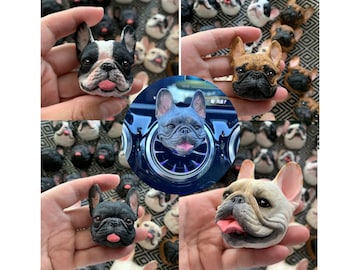 French Bulldog Frenchie Realistic 3D Sculpture Portrait, Car AC Vent Clip Aromatherapy Stone Plaster Diffuser,Pet Ornament Hand Painted Gift