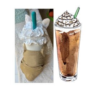 Puppy Latte Costume, Frappuccino, Mocha Coffee Barista, Cream and Straw Halloween Cafe Photo Props for Small, Medium and Big Dog
