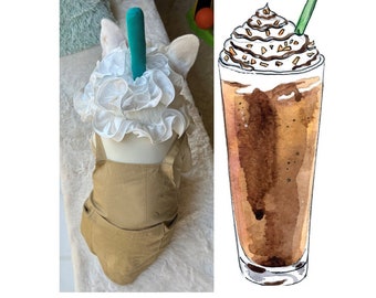 Puppy Latte Costume, Frappuccino, Mocha Coffee Barista, Cream and Straw Halloween Cafe Photo Props for Small, Medium and Big Dog