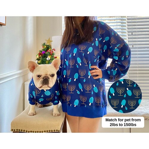 Matching Hanukkah Christmas Ugly Sweater Pet Owner Set for Cat Small Big Dog Parent Sweatshirt Family Twinning Outfit