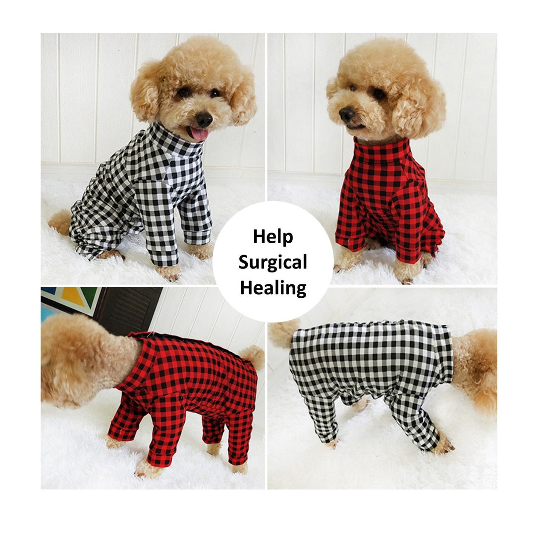 Chien Chat Récupération Pyjama à damier Flanelle Style Costume Protecteur  de Plaie Abdominale Bodysuit Médical Chirurgical Vêtements Onsie