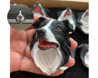 Border Collie Realistic 3D Sculpture Portrait, Car AC Vent Clip Aromatherapy Stone Plaster Diffuser,Pet Ornament Hand Painted Gift