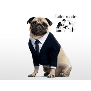 Tailor Made Black Suit, Crop Black Suit and Tie, Frank the Pug, Men Black Dog Costume, Classic Wedding Suit Custom Made