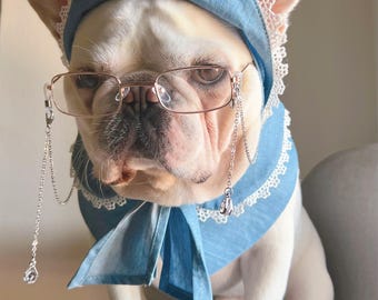 Vintage Oma Chic Haustier Katzen Hundekostüm, Vintage Blaue Spitze Bandana Stirnband, Goldene Mädchen Oma verkleiden sich, Halloween Party