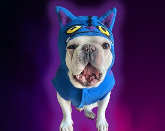 Cheshire Cat Derpy Tiger Pet Costume, Blue Striped Hoodie for Dogs Cats, Minhwa Korean Kpop Halloween Demon Hunters Cosplay Dress Up