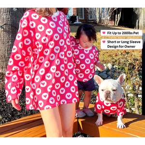 Valentine Matching Pet Owner Set for Dogs Cats, Heart Love Shape Pattern, Romantic Lover Soul Pet Costume, Family Match Tee Shirt Sweater