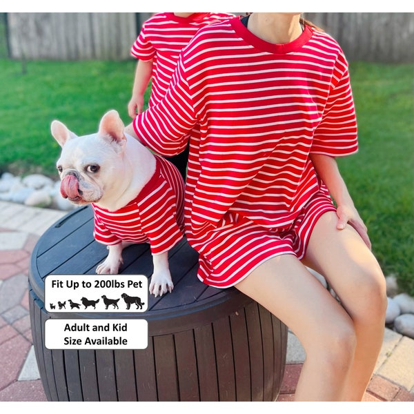 Pet and Owner matching Clothes, Dog Cat Family Matching Tee, White Red Striped, Father Son Mother Daughter Kid Pet Family Matching Outfit