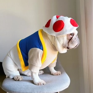 Super Mushroom Dog Cat Pet Halloween Costume Mario Power Up Bodysuit with Polka Dot Hat