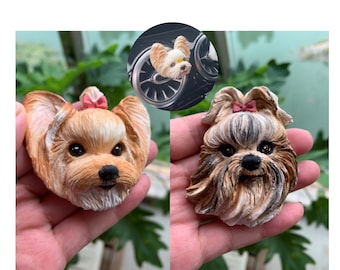 Yorkshire Terrier Silky Terrier Realistisches 3D-Skulptur-Porträt, Auto AC-Vent-Clip Aromatherapie-Magnet-Gips, handgemaltes Erinnerungsgeschenk