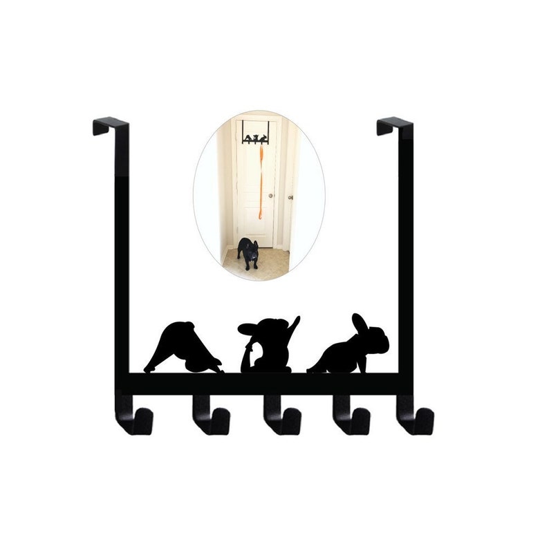 French Bulldog Yoga Frenchie Black Coat Hook Metal Coated Bathroom Clothes Towel Over The Door Hook No Drill Hole Needed Door Hanger image 1