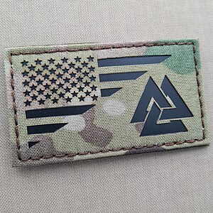 Valknut Nordisk Amerikansk Flagga Viking Hednisk Symbol 5x8 cm Tygmärke