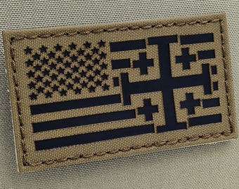 Jerusalem Order Holy Sepulchre Cross American Flag 2"x3.5" Laser Cut Patch