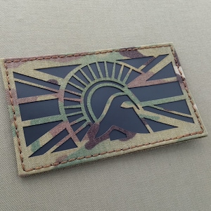 UK Flag Spartan Molon Labe 3&quot;x5&quot; Laser Cut Patch