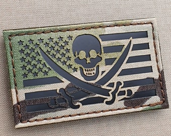 Jolly Roger Calico Jack USA Flag Pirate American Jack Rackham 2.1"x4" Laser Cut Patch