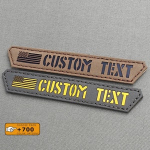 ID Label PATCH Text PRESS in English on Black surface Velcro removable Set  2pcs