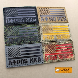 USA American Flag Blood Type 2″x3.5″ Allergies LaserCut Patch