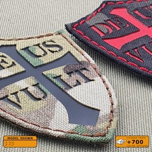 Deus Vult Crusader Cross Shield 4&quot;x3&quot; Lasercut Patch